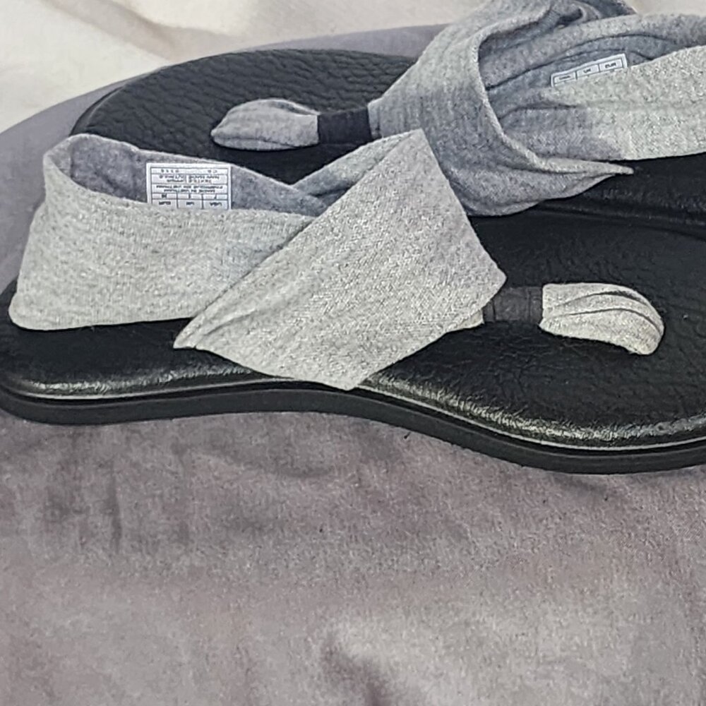 Sanuk Grey Black Ella Slip On Cushion Insole Stretch Fabric Yoga Sling Sandal 7 - Picture 11 of 16